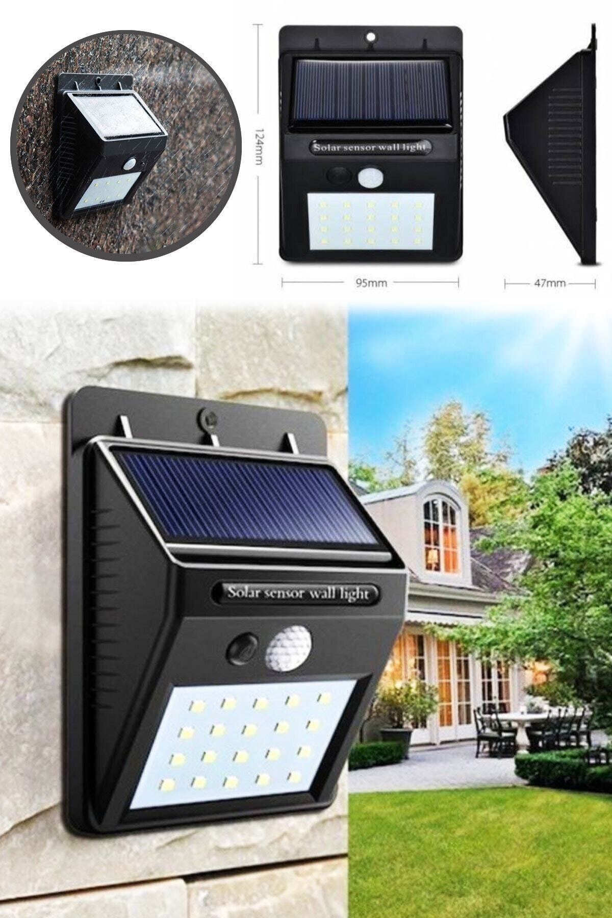 Velina Home Solar Güneş Enerjili Hareket Sensörlü 20 Ledli Duvar Lambası