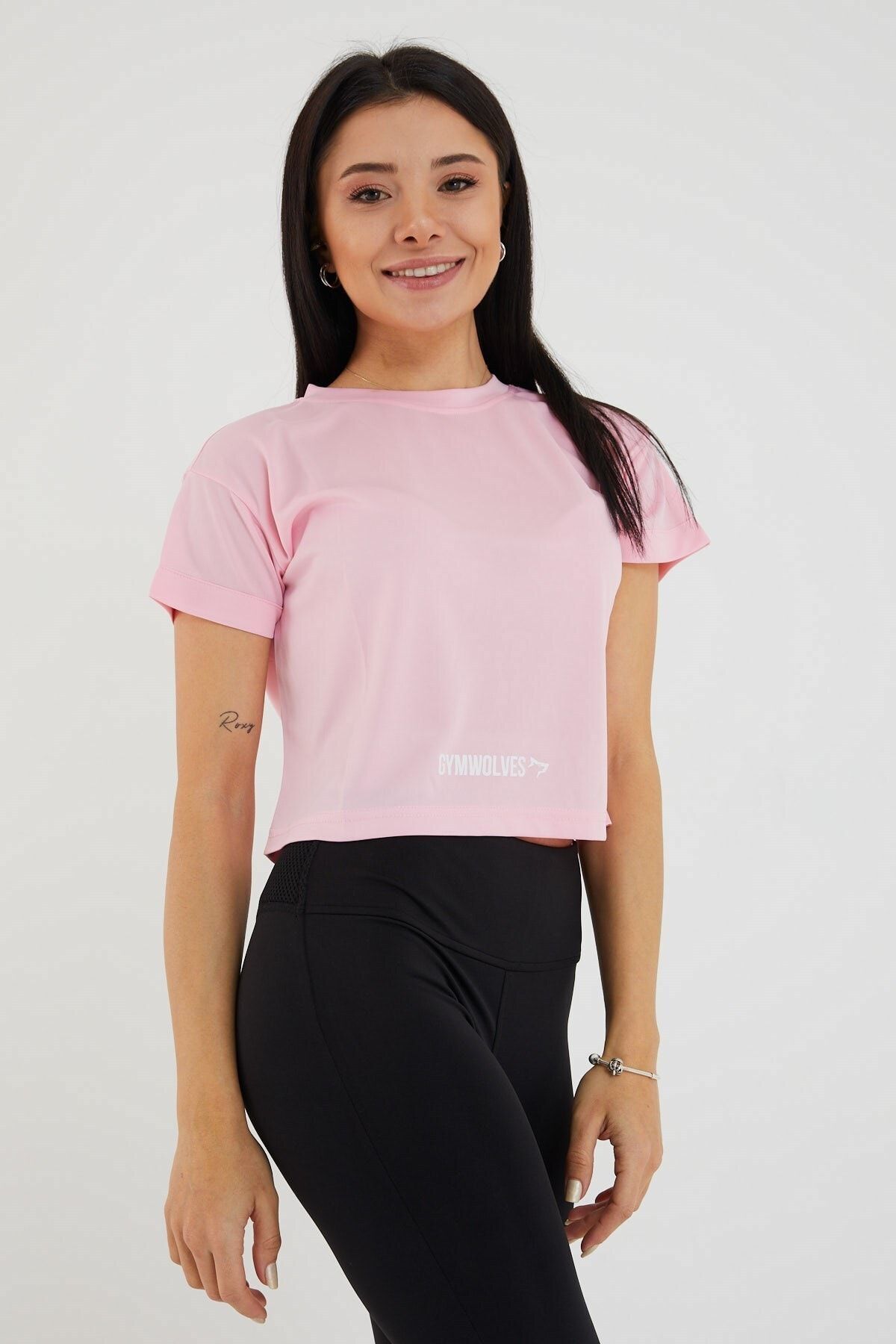 Gymwolves Kadın Pembe T-shirt Crop/ Spor Tshirt