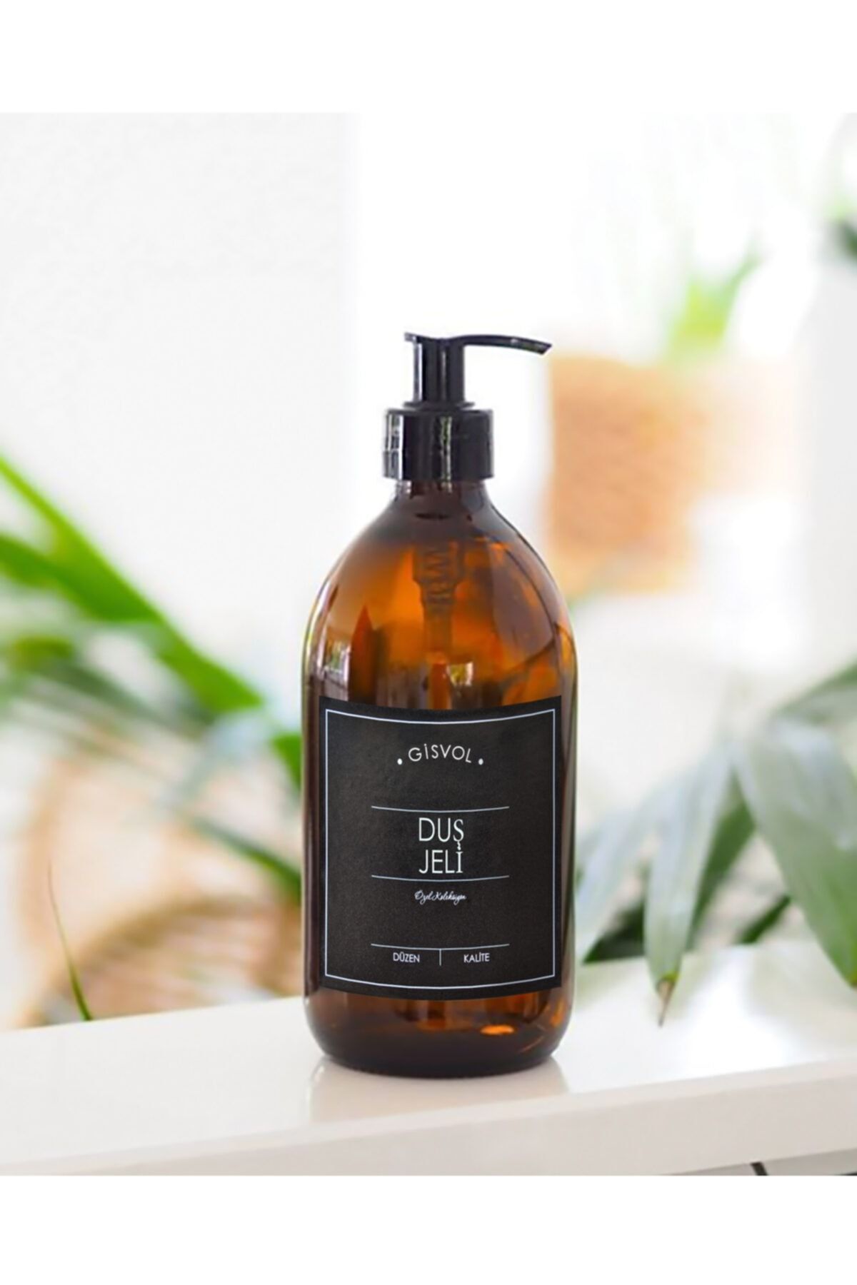GİSVOL 300ml Amber Kahverengi Cam Şişe Duş Jeli Siyah Etiketli