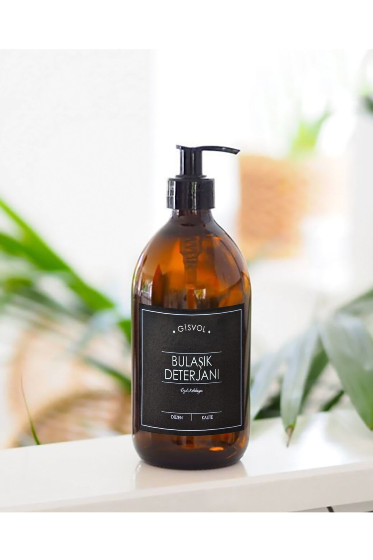 GİSVOL 300ml Amber Kahverengi Cam Şişe Bulaşık Deterjanı Siyah Etiketli