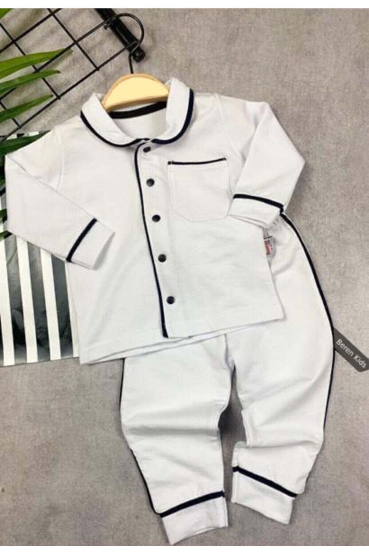 Beren Kids Unisex Bebek Beyaz Sade Bebek Alt Üst Pijama Takımı