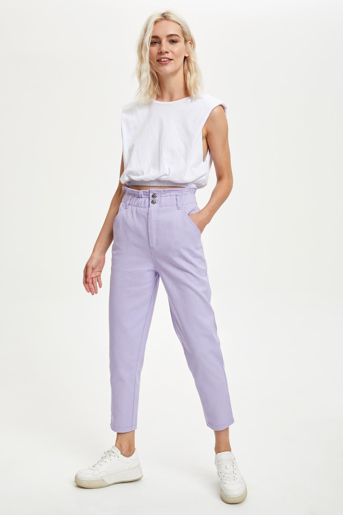 Defacto Kadin Lt Purple Elastik Belli Paperbag Dokuma Pantolon S7953az20au Trendyol