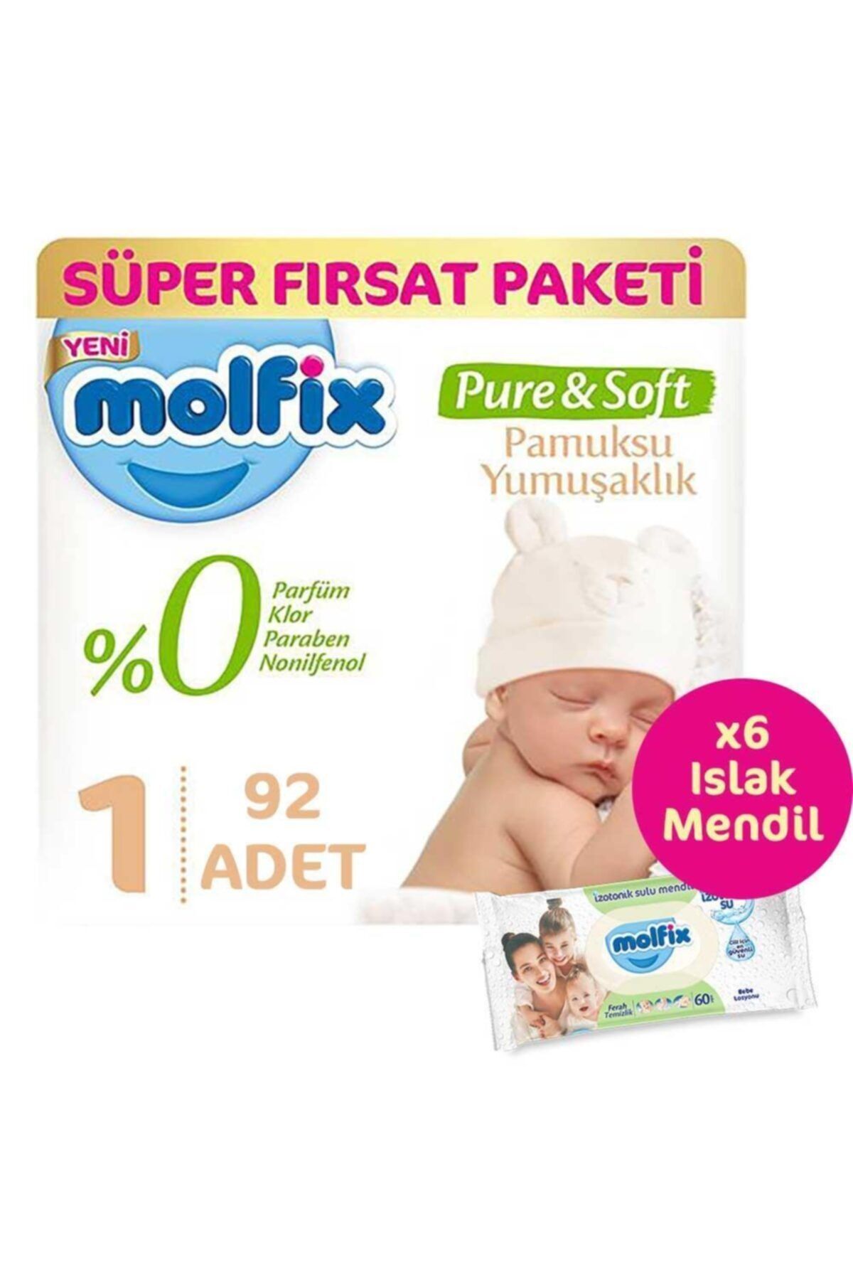 molfix bebek bezi pure soft 1 beden yenidogan super firsat 92 adet 6 paket 360 li islak mendil fiyati yorumlari trendyol