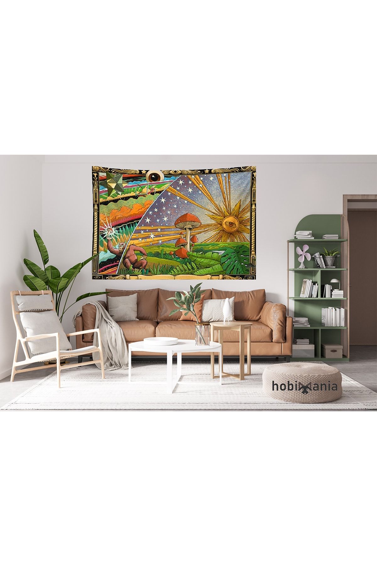 Hobimania Mushroom Güneş Psychedelic Mantar Duvar Örtüsü Tapestry 150x100 Cm Duvar Dekorasyon Moda