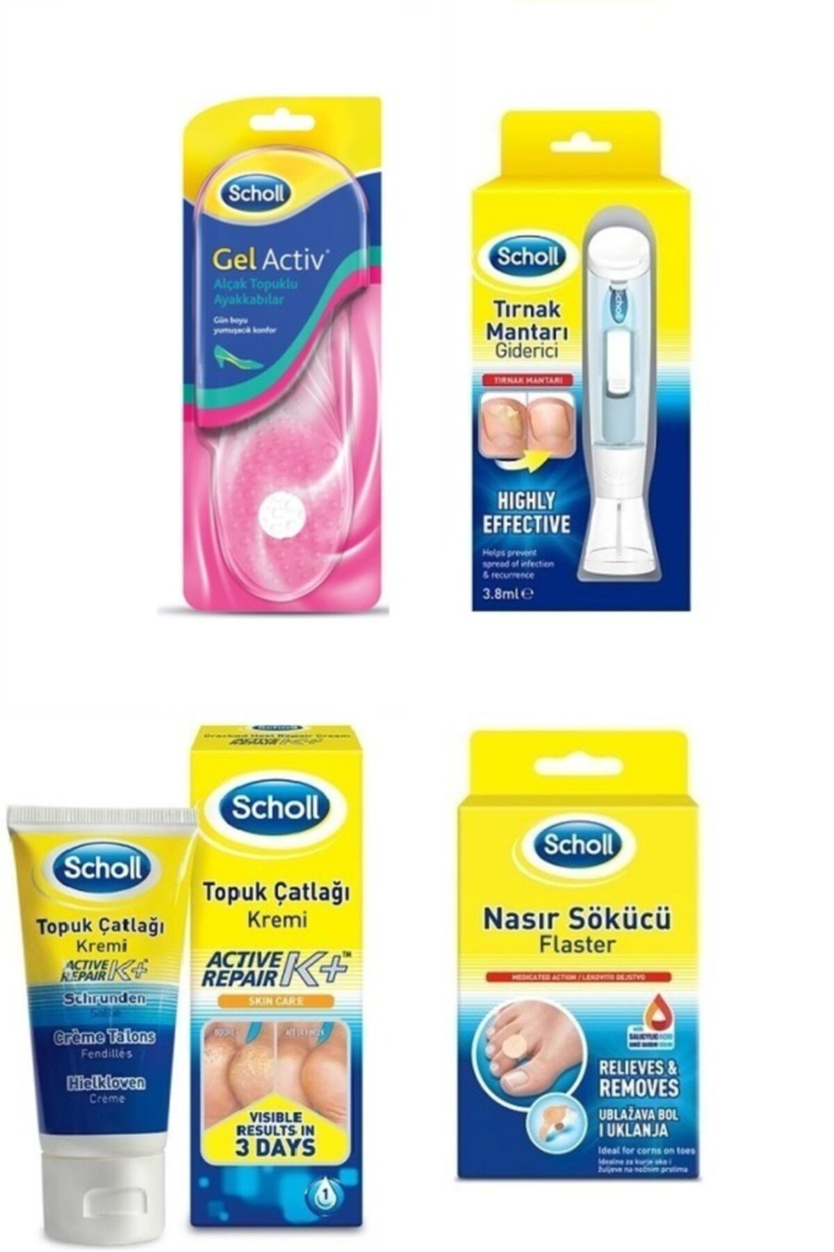Scholl Alçak Topuklu Ayakkabılar Için Tabanlık +tırnak Mantarı Kiti+ Topuk Çatlak Kremi+ Flaster 8 Bant