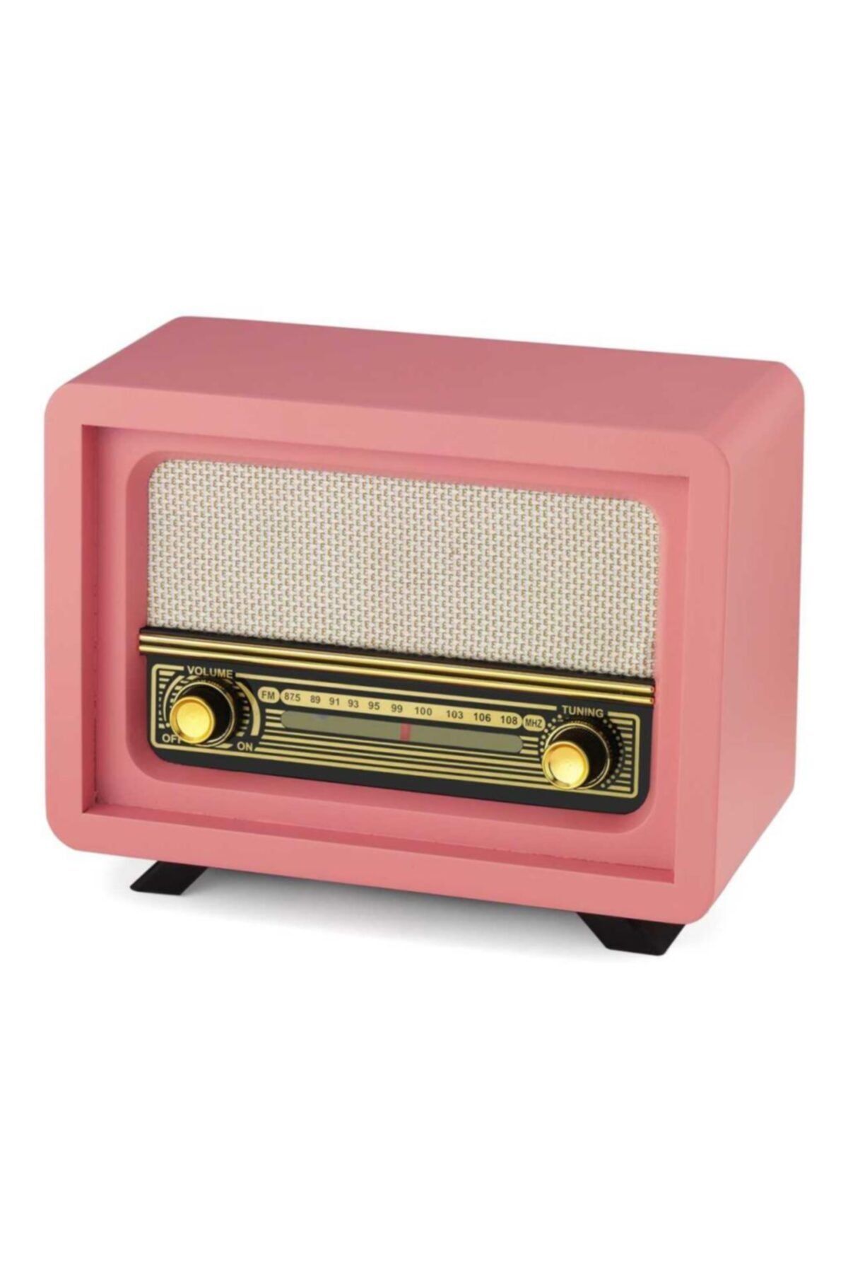 Otantik Çarşı Ahşap Retro Nostaljik Radyo Beyoğlu Model Pembe Renk Adaptörlü