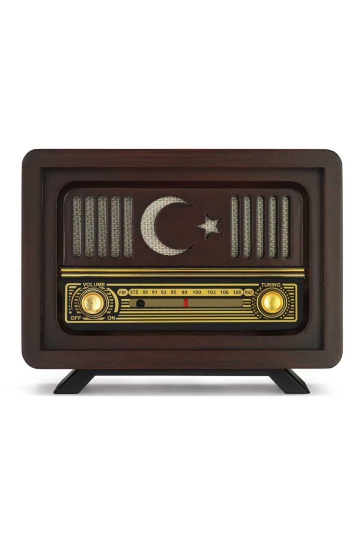 Otantik Çarşı Ahşap Retro Nostaljik Radyo Ay Yıldız Model Adaptörlü