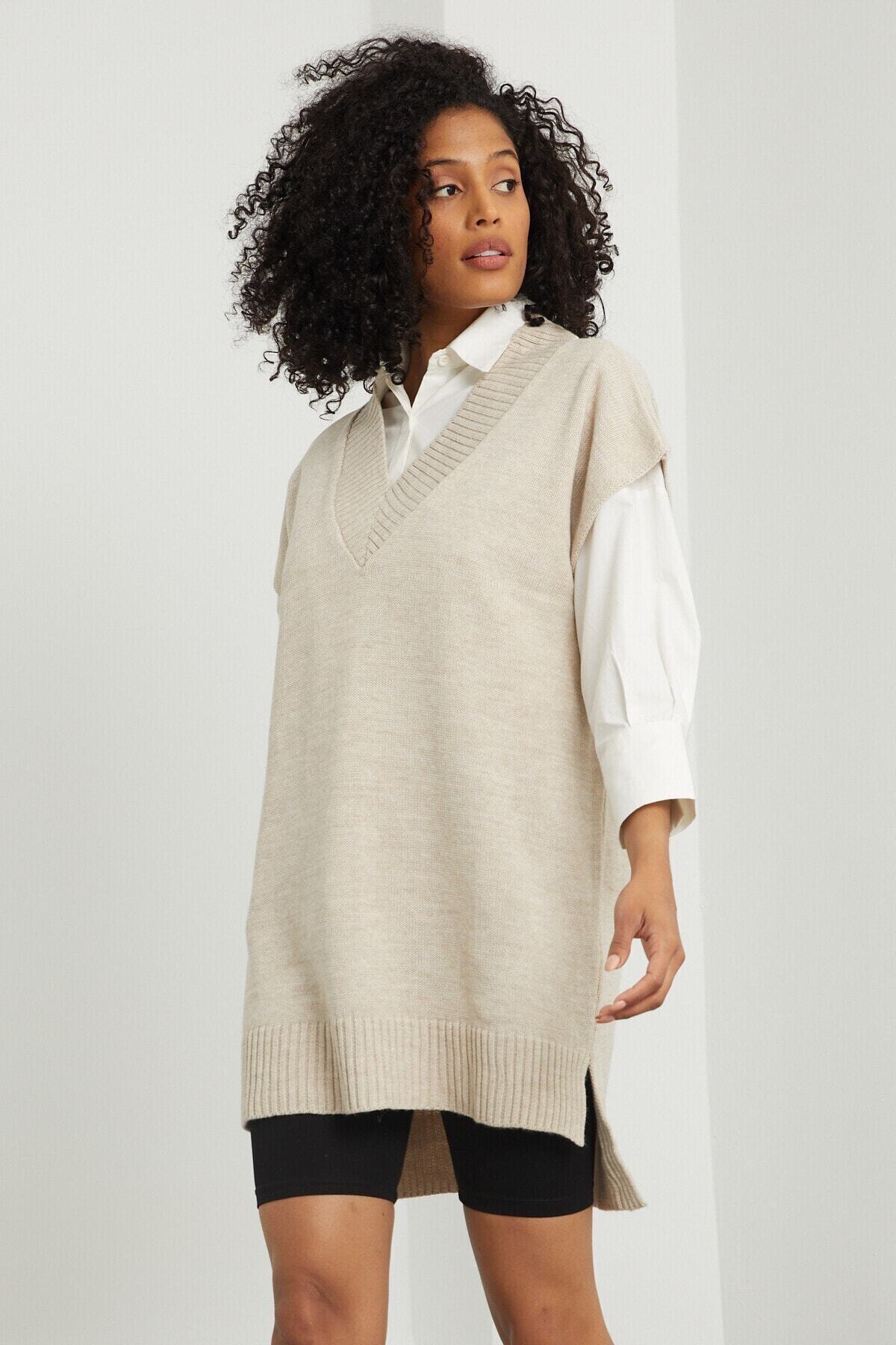 ALTINER Kadın Taş V Yaka Uzun Süveter