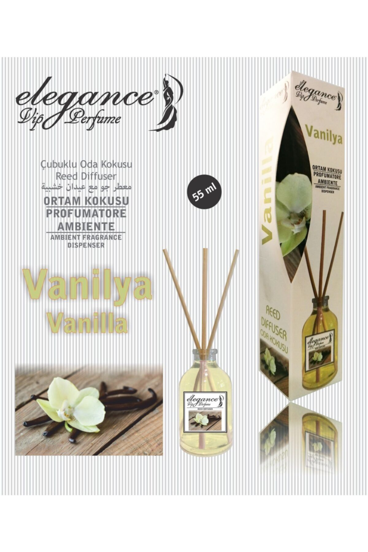 Elegance vip Perfume Vanilya Reed Diffuser Bambu Çubuklu Oda Kokusu (55 Ml)