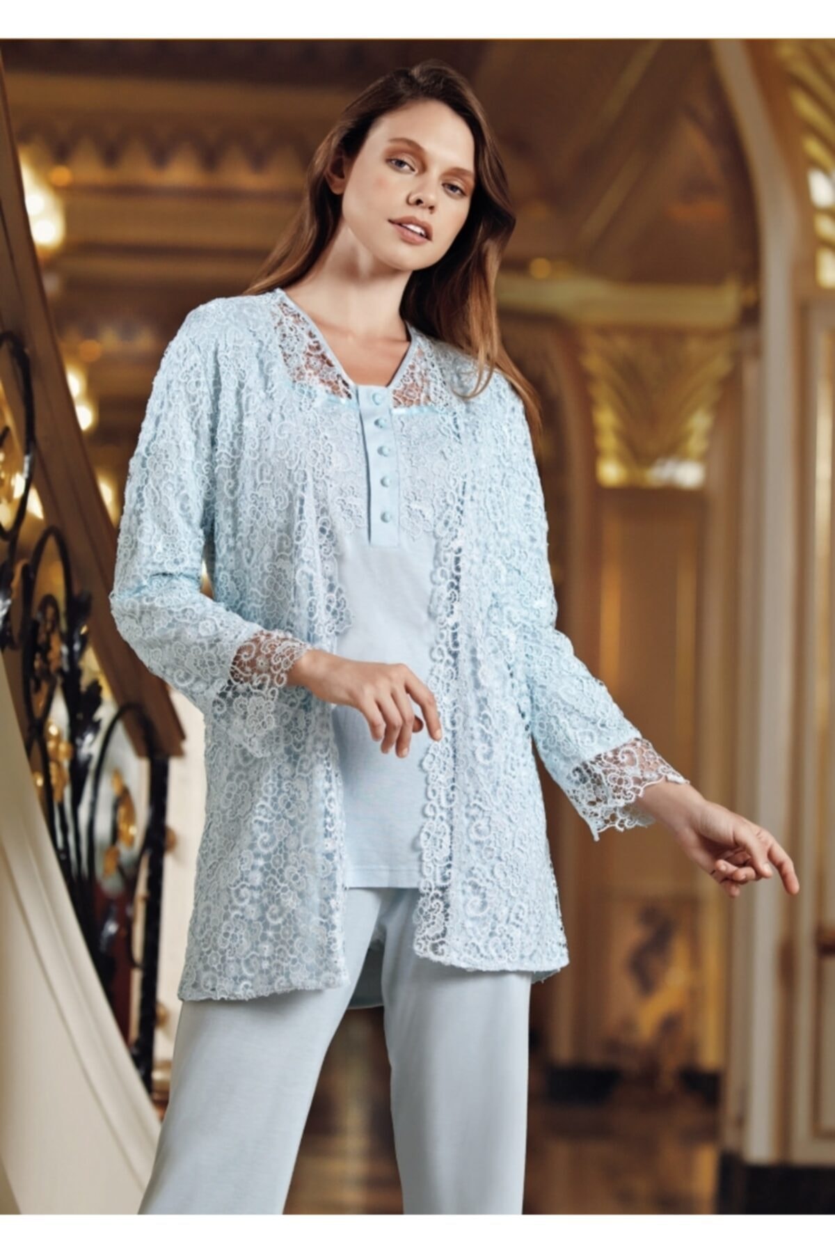 HAMİLE ÇARŞISI Perin Mavi Sabahlıklı Pijama Takımı 310