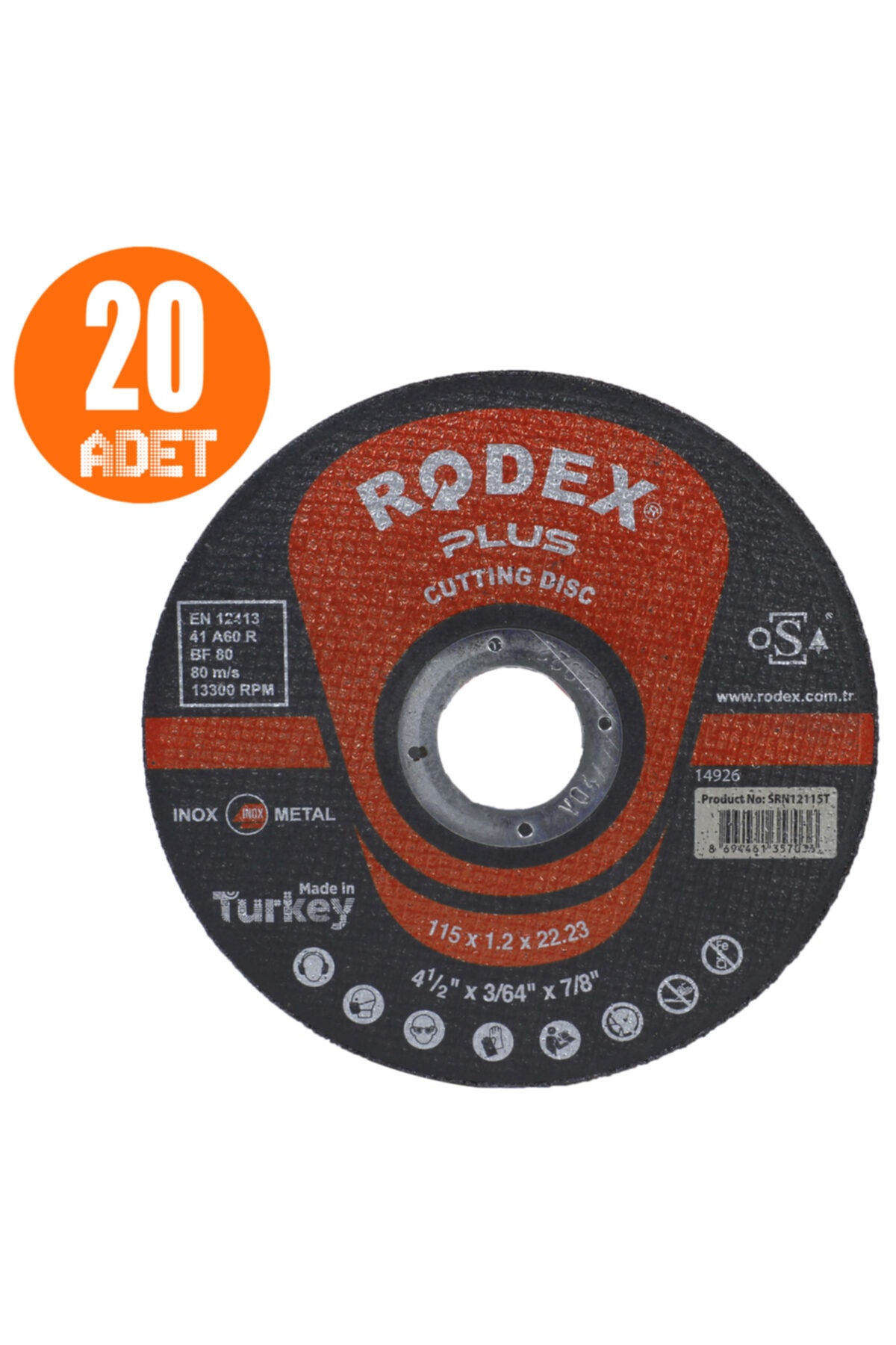 Badem10 Rodex Spiral Taşlama Inox Metal Kesici Taş Diski 115x1.2 Mm (20 Adet)