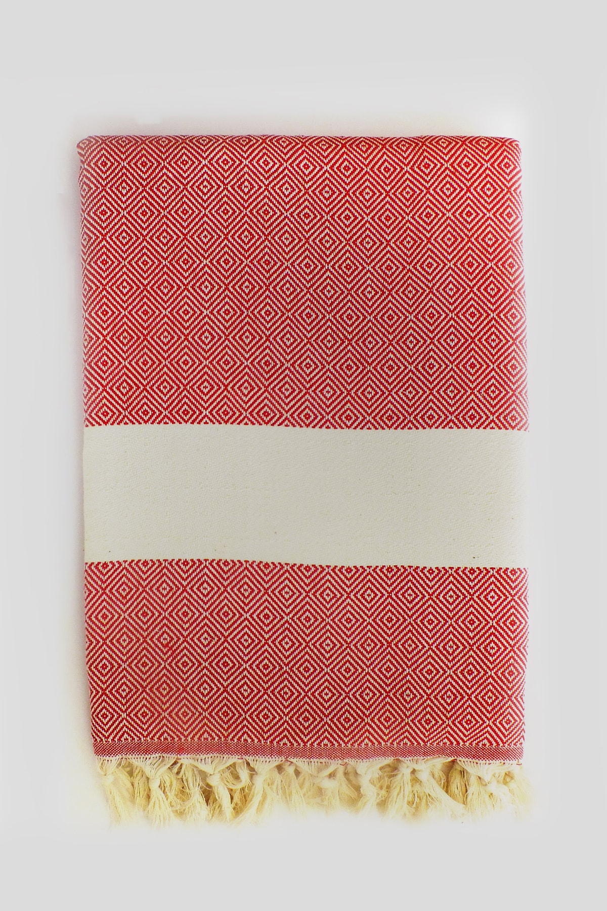 KANDE COTTON Kırmızı Elmas Desen Peştamal