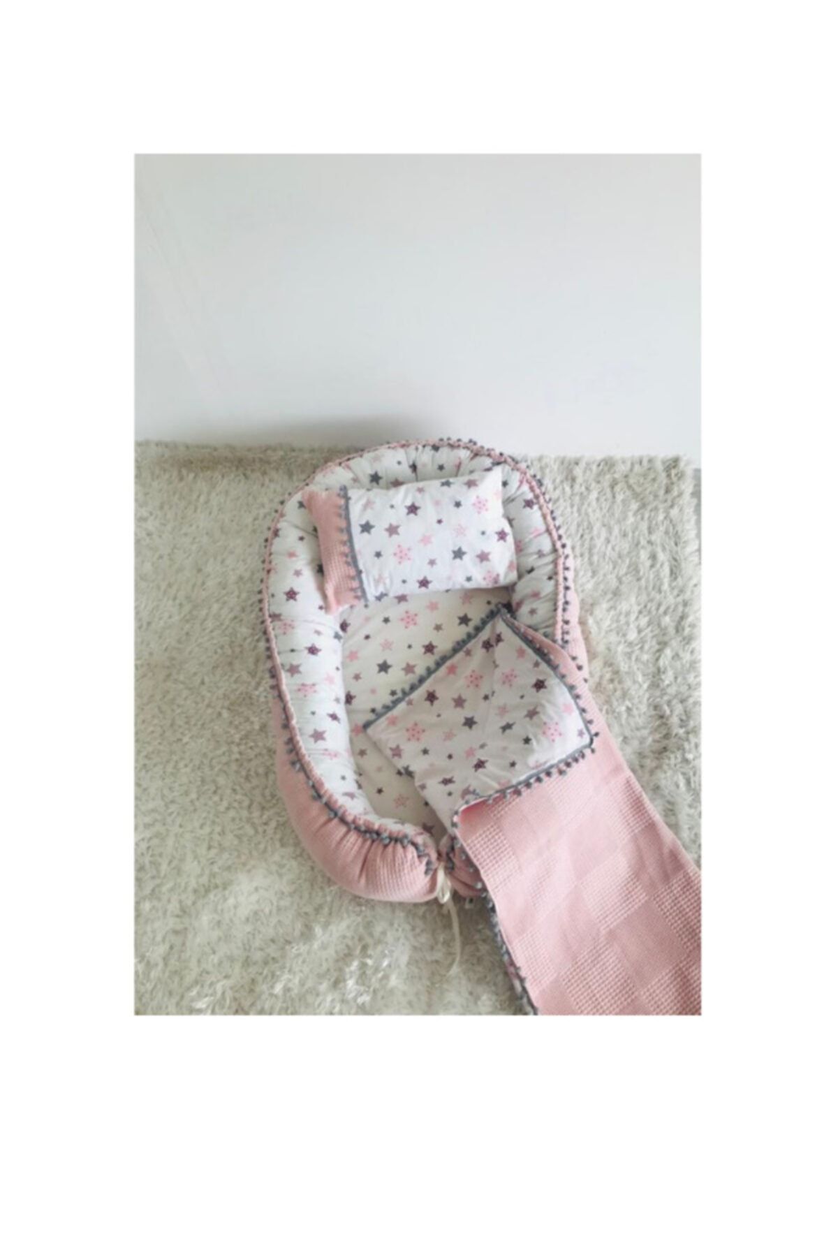 KİDİMOON KİDS Pembe Yıldızlar Poplin Waffle Pike Babynest