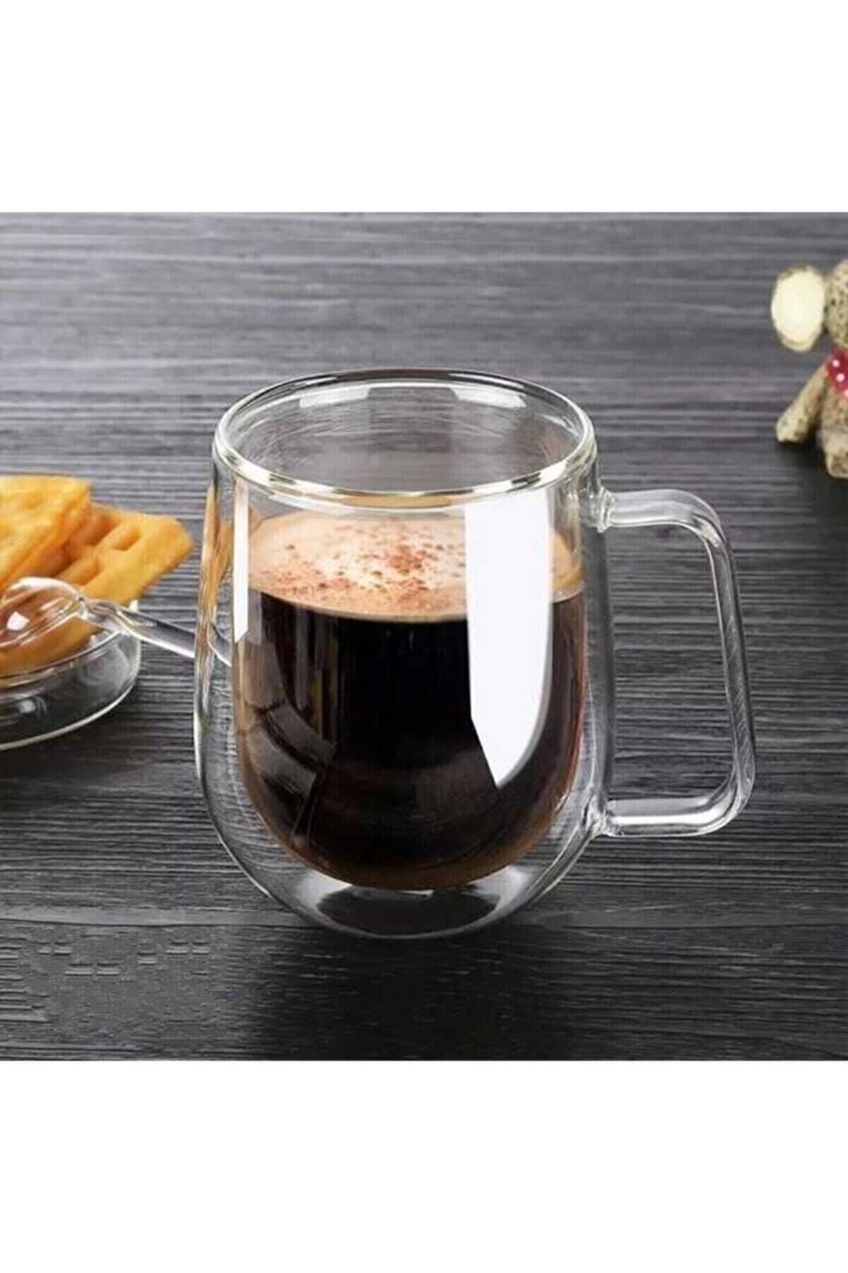 لیوان شیشه ای دو جداره شیشه ای دوجداره لیوان اداری خانگی 250 میلی لیتری لیوان شیشه ای دولایه عایق حرارتی دسته دار