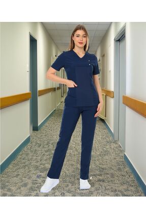 I-modern Çıtçıtlı Likralı Takım (ribanalı) Doktor/hemşire Forması Nöbet Takımı Image 0