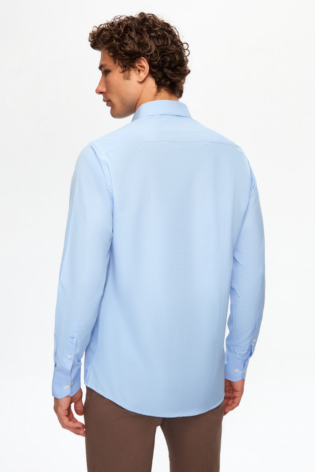 Slim Fit Mavi Italyan Yaka Gömlek