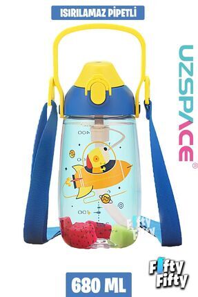 Pipetli 680 Ml Boyun Askılı Tritan Çocuk Su Matarası -Kutulu- FFUZ2202680 Image 0