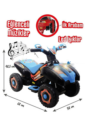 Led Işıklı Müzikli Akülü  Araba Atv Motor 2-4 Yaş - 6V Image 0