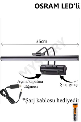 Osram led Flüt Şarjlı Pilli siyah kasa koridor Günışığı Ledli Tablo Kuğu Duvar Aplik şarjlı Pilli Image 0