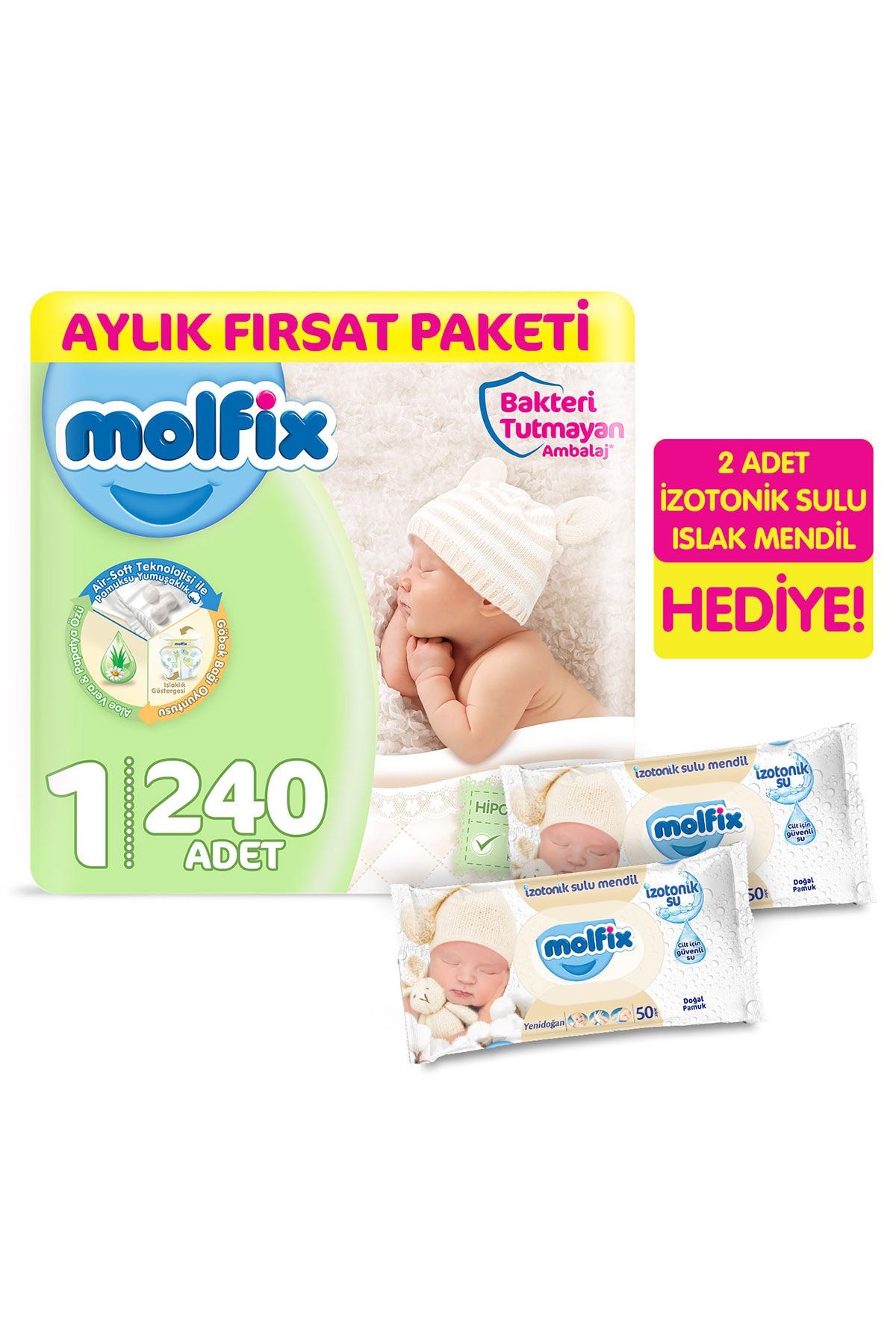 molfix yenidogan 240 adet bebek bezi 2 adet izotonik sulu islak mendil yenidogan hediyeli fiyati yorumlari trendyol