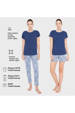 - Kadın Lacivert 3 Lü Pijama Takımı Image 6