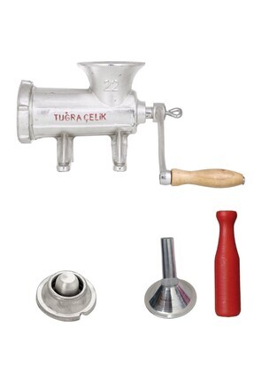 Manuel Kıyma Makinesi Çelik #22 Numara (TOKMAK SUCUK HUNİSİ İÇLİ KÖFTE APARATI DAHİL) Kollu Image 0