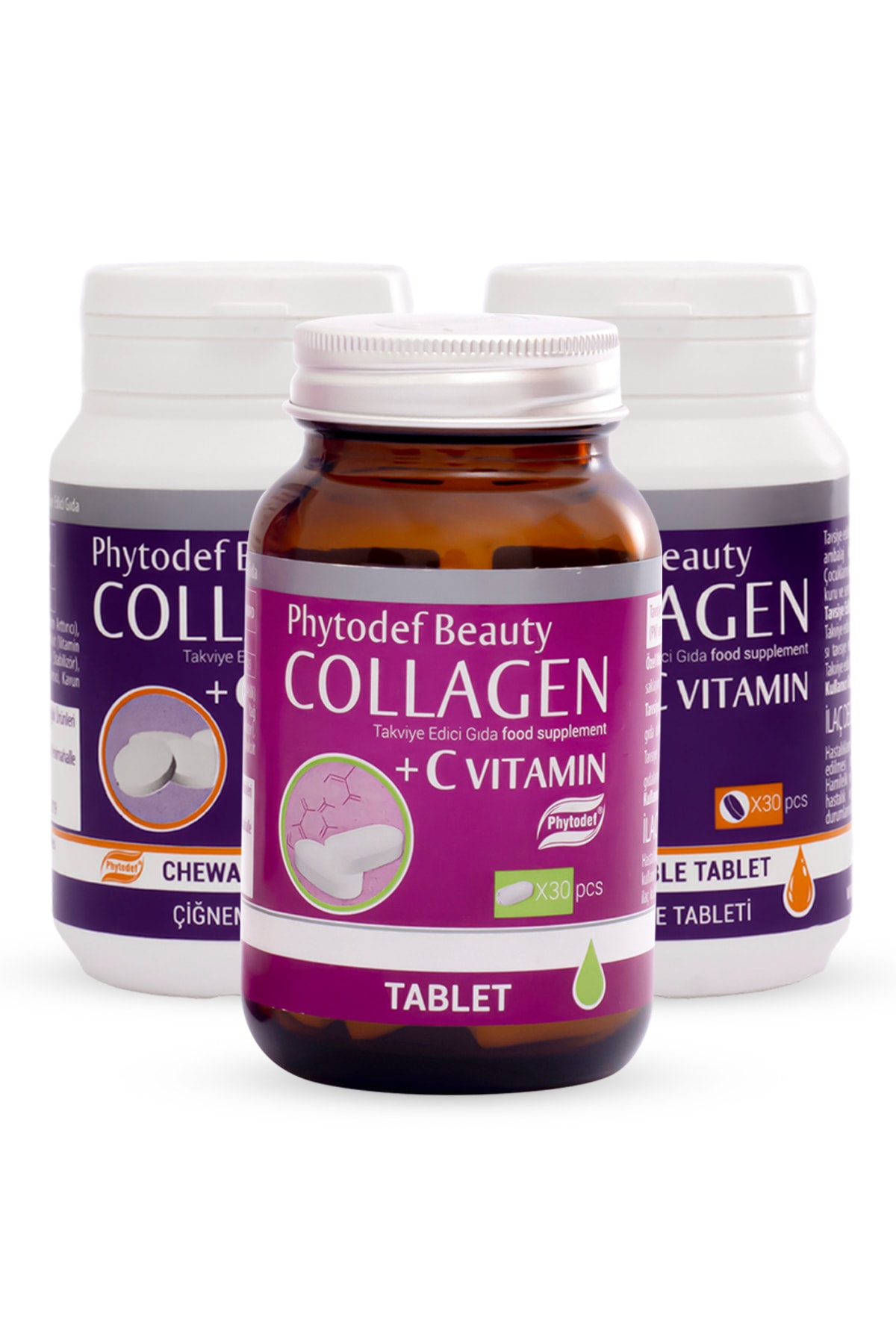 Phytodef Collagen C Vitamini 30 Çiğneme Tableti 2 Adet ve Collagen Vitamin C 30 Tablet 1 Adet