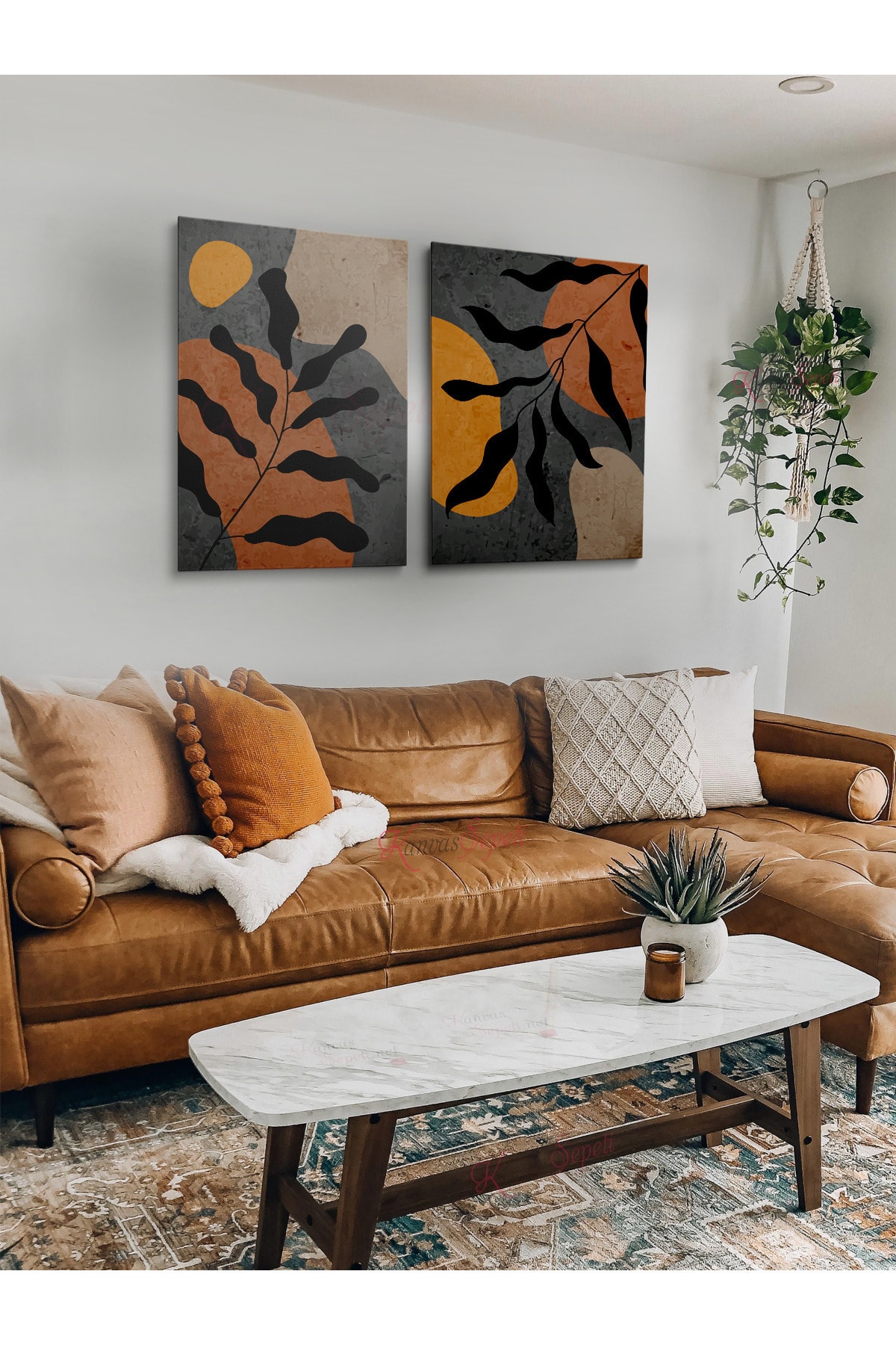 KanvasSepeti 2li Set Boho Bohem Bohe Retro Art Soyut Tablo Dekoratif Kanvas Tablo Canvas Tablolar Soyut Tablolar