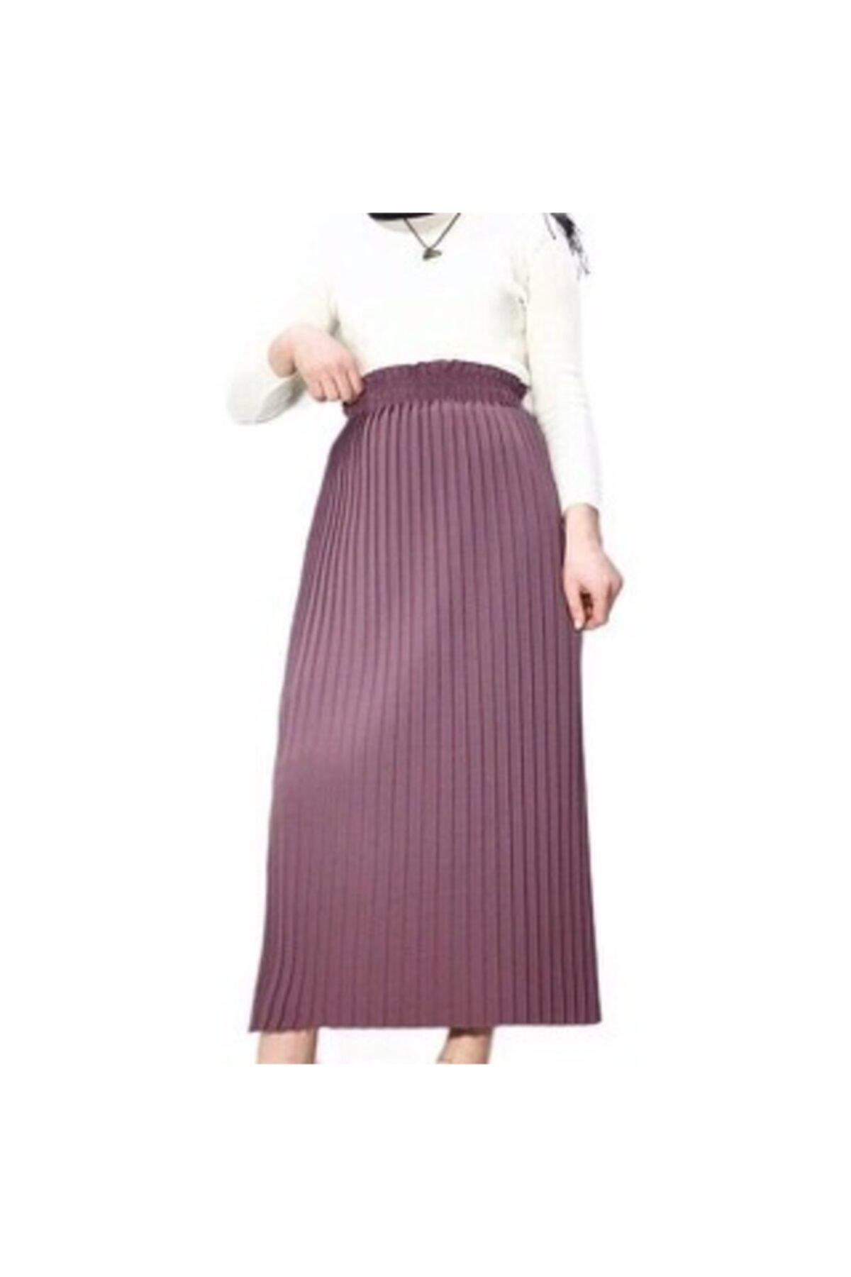 uczmoda Pileli Uzun Tesettür Etek Piliseli Etek Gülkurusu Renk