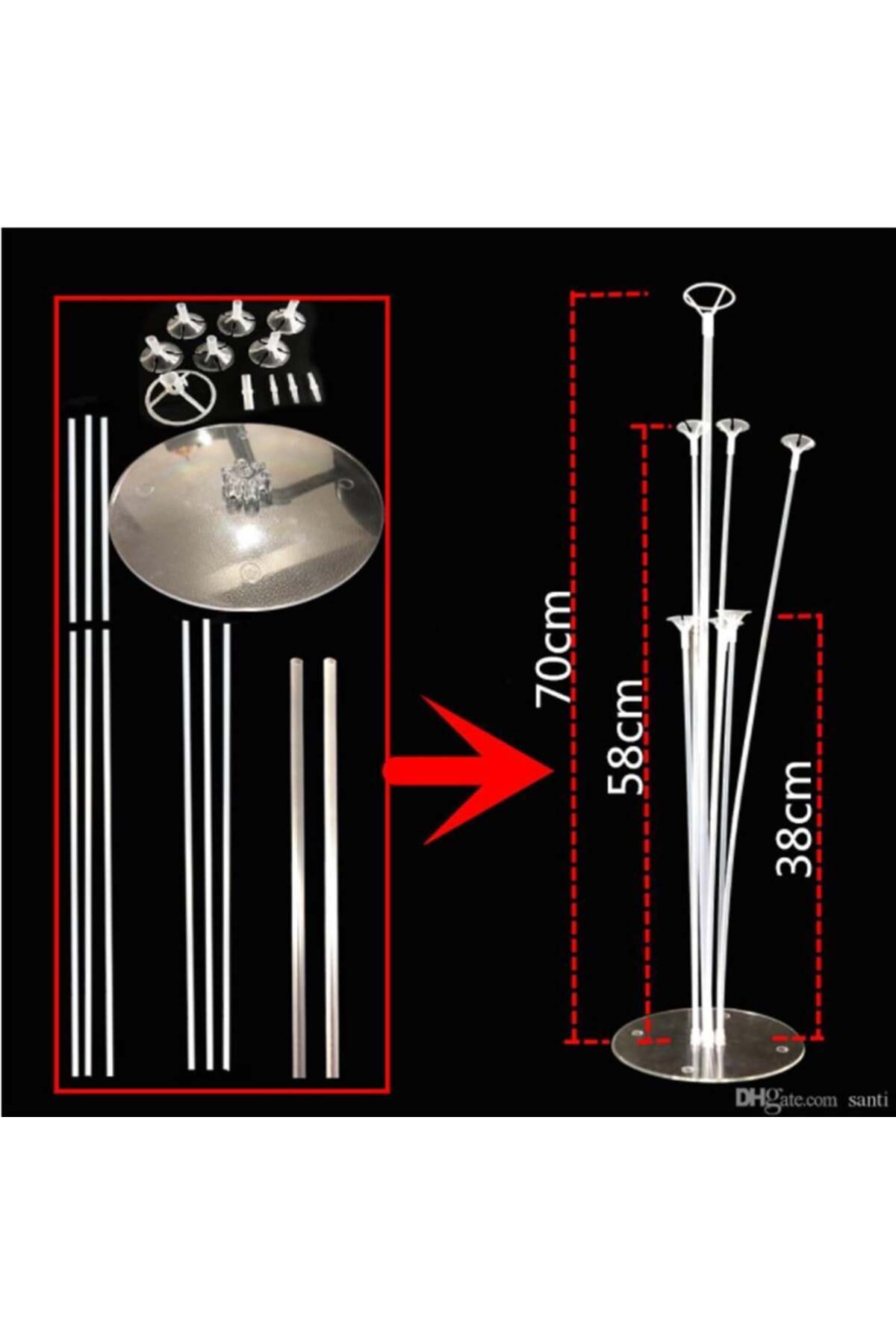 ست 7 عدد پایه بادکنکی و 10 عدد بادکنک رزگلد و شفاف