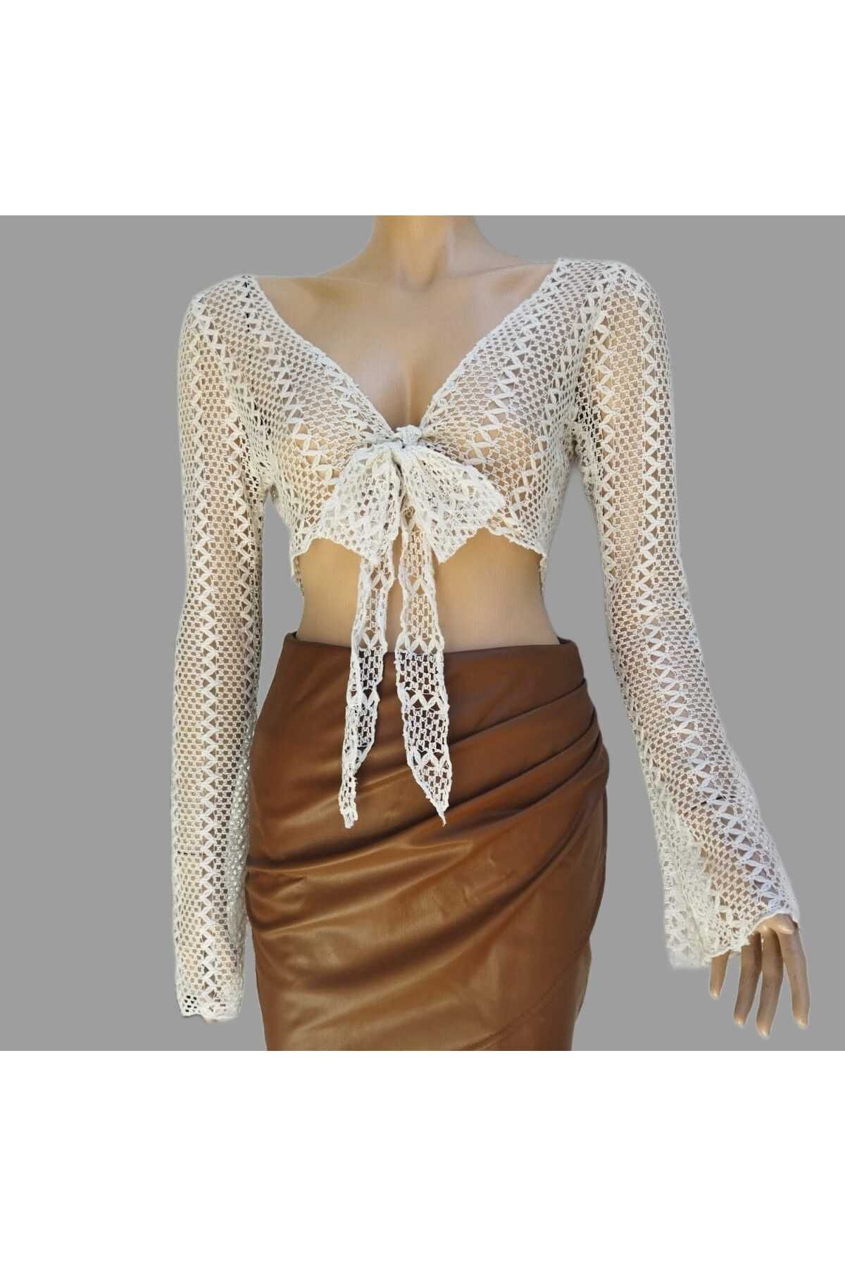 بلوز بولرو کراپ کراوات بوهمیای زنانه