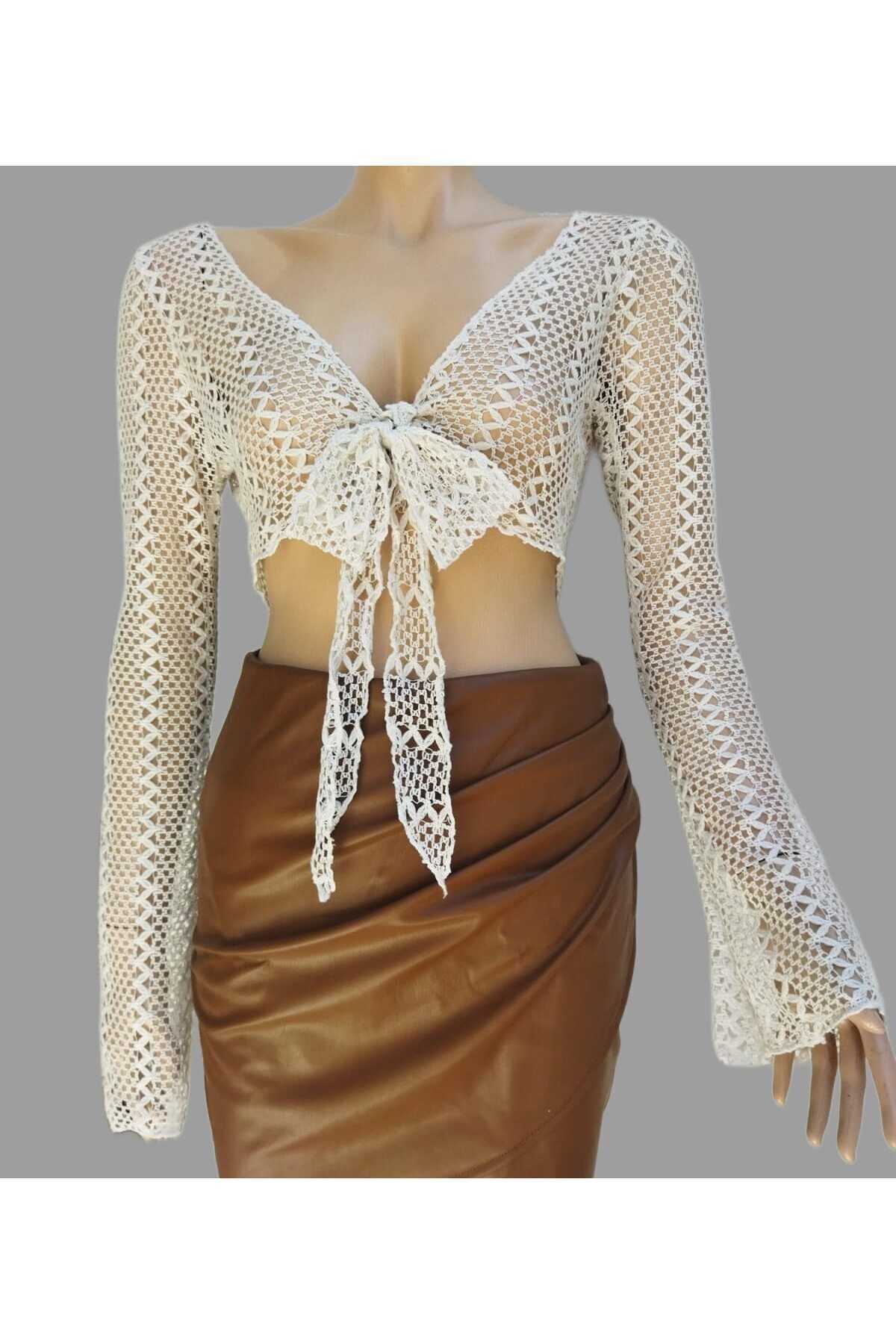 بلوز بولرو کراپ کراوات بوهمیای زنانه