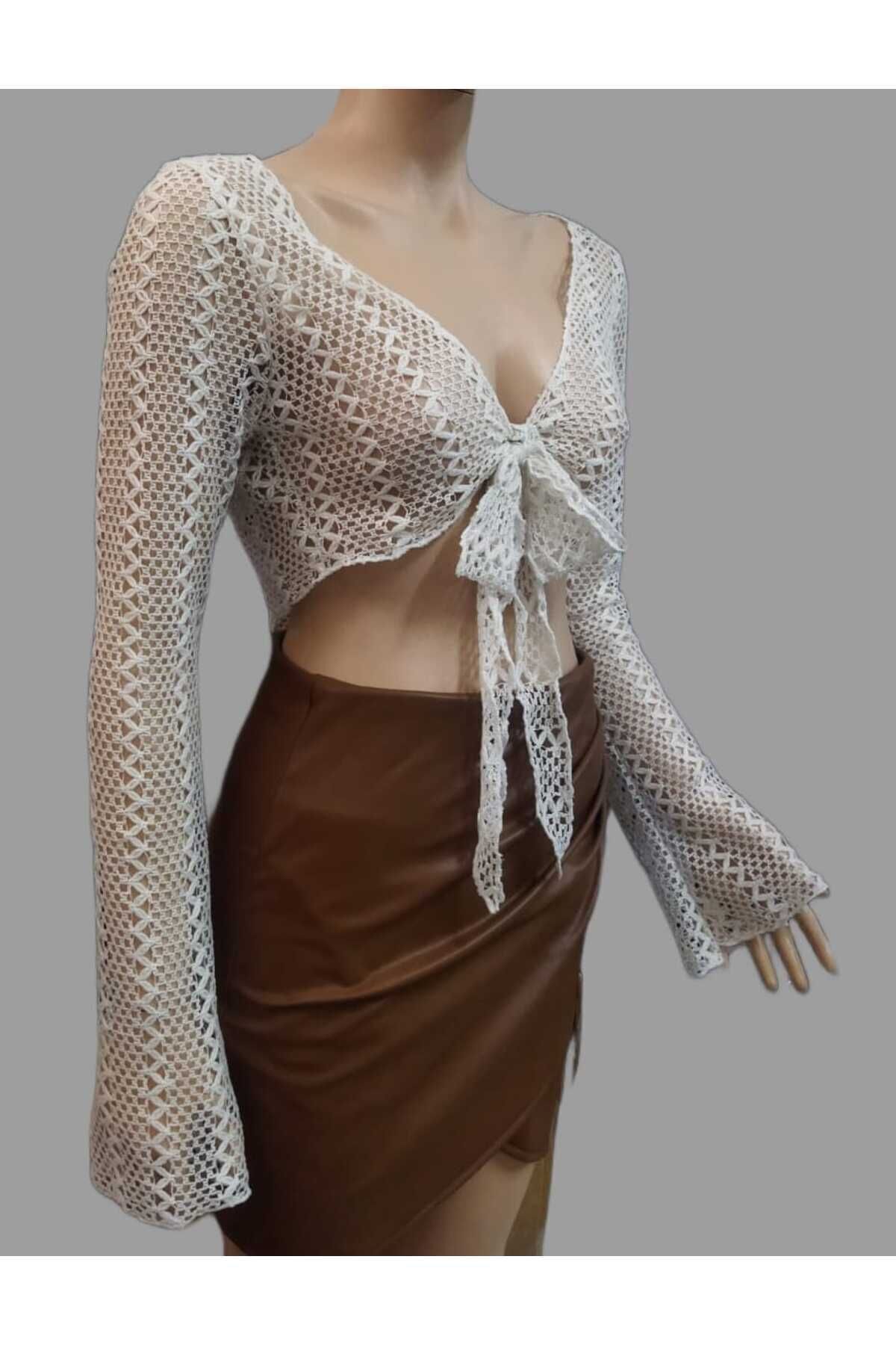 بلوز بولرو کراپ کراوات بوهمیای زنانه