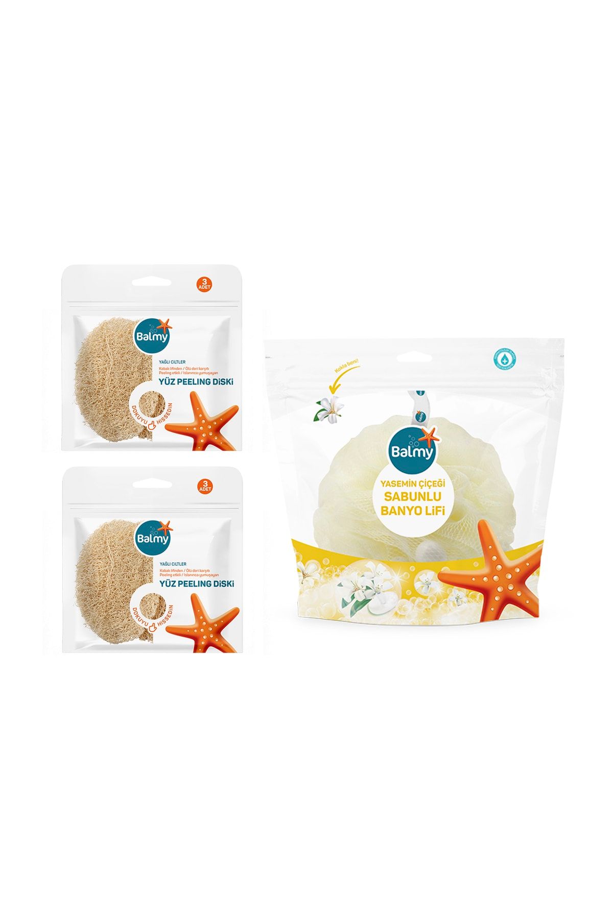 Balmy Balmy 6'lı Doğal Peeling Disk Ve Yasemin Çiçeği Sabunlu Lif