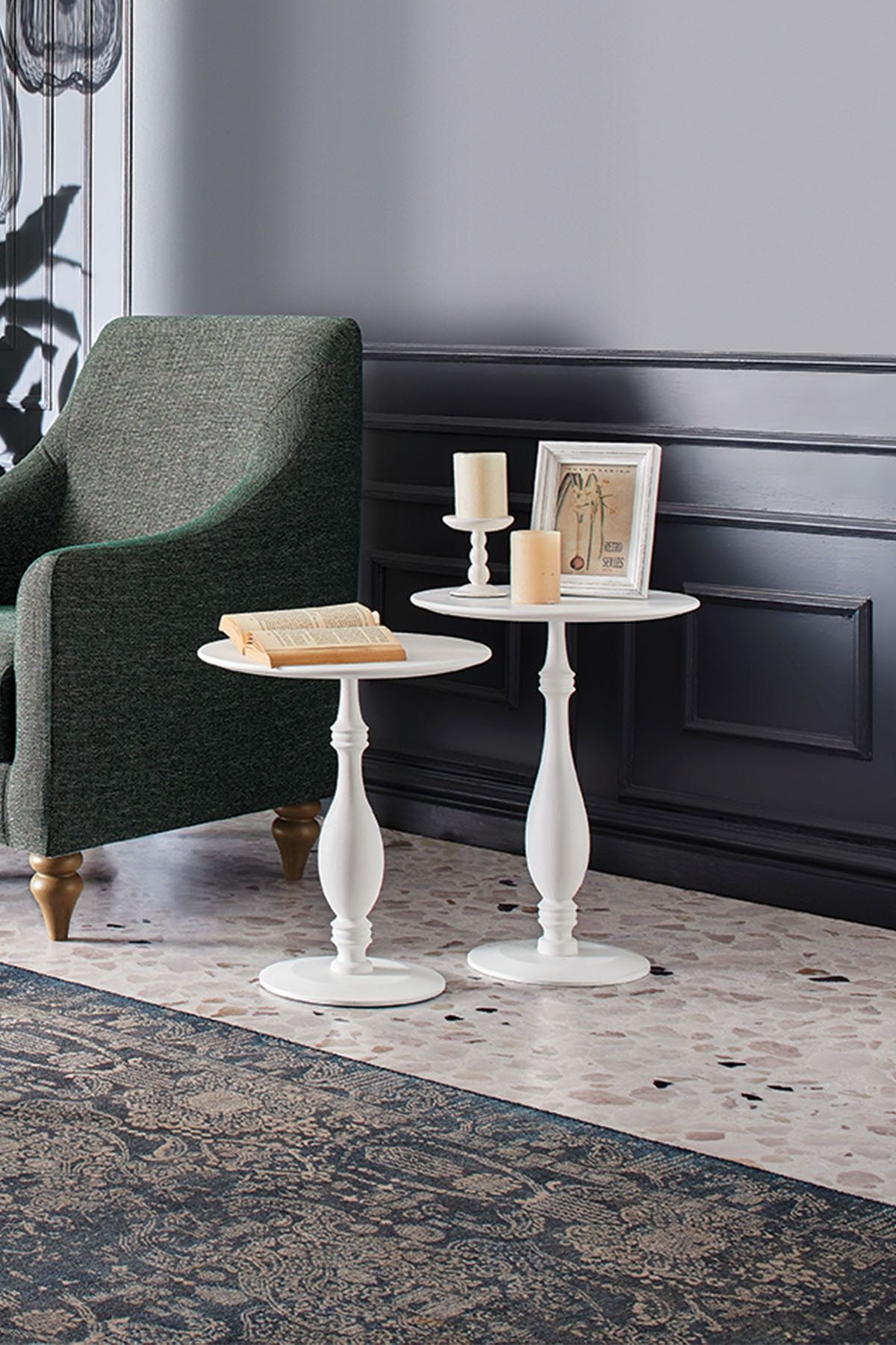 Enza Home Rattan Yan Sehpa - Büyük - Beyaz