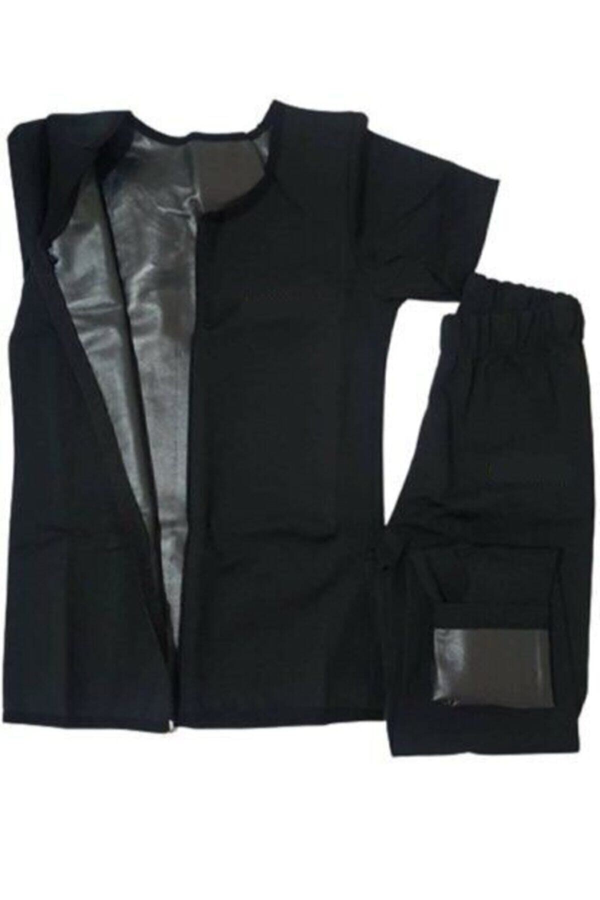 LUCCİYA Sauna Kadın Siyah Fermuarlı Zayıflatan Yağ Yakan Alt Üst Takım