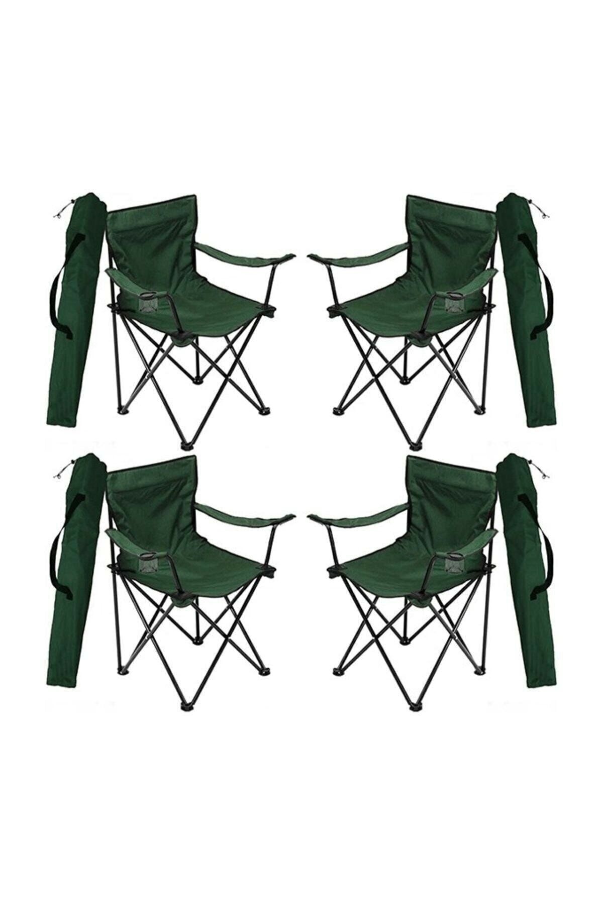 4 Adet Kamp Sandalyesi Katlanır Sandalye Bahçe Koltuğu Piknik Plaj Balkon Sandalyesi Yeşil