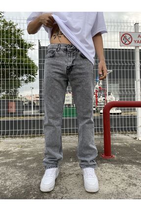 Gri Düz Uzun Paça Baggy Jean Image 0