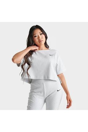 Sportswear High-Waisted Wide Leg Ribbed Kadın Eşofman Altı DV7868 - 025 Image 4