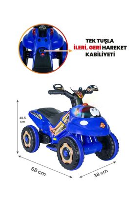 Müzikli Ve Led Işıklı Akülü Atv 6v Karınca Mavi Image 0