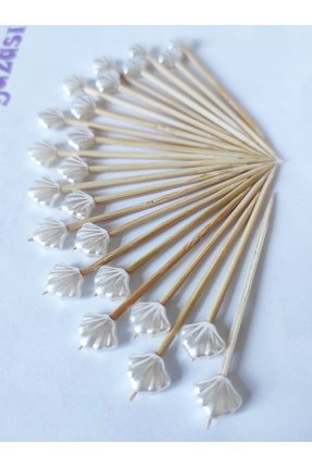 50 Adet Dekoratif Küçük Deniz Kabuğu Incili Pasta Kürdanı 6,5 Cm-istiridye 10 Mm-mevlüt Kürdanı Image 0