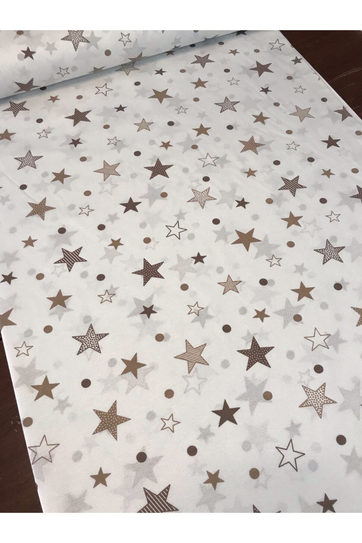 Bebek Özel Pamuklu Bebek Ve Çocuk Lastikli Çarşaf 70x100 Kahverengi Yıldızlı
