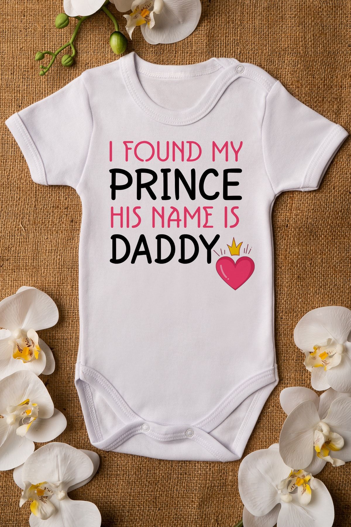 Overoz Prince Daddy Yazılı Beyaz Bebek Body %100 Pamuklu Organik Baskılı Bebek Badi Zıbın 5023