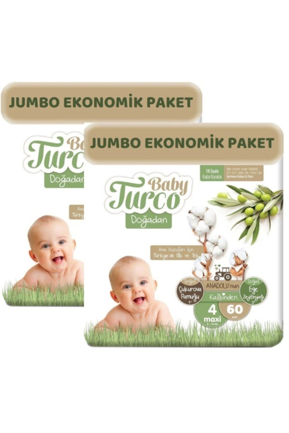 Baby Turco Doğadan Bebek Bezi 4 Numara Maxi 60 Lı 2 Adet