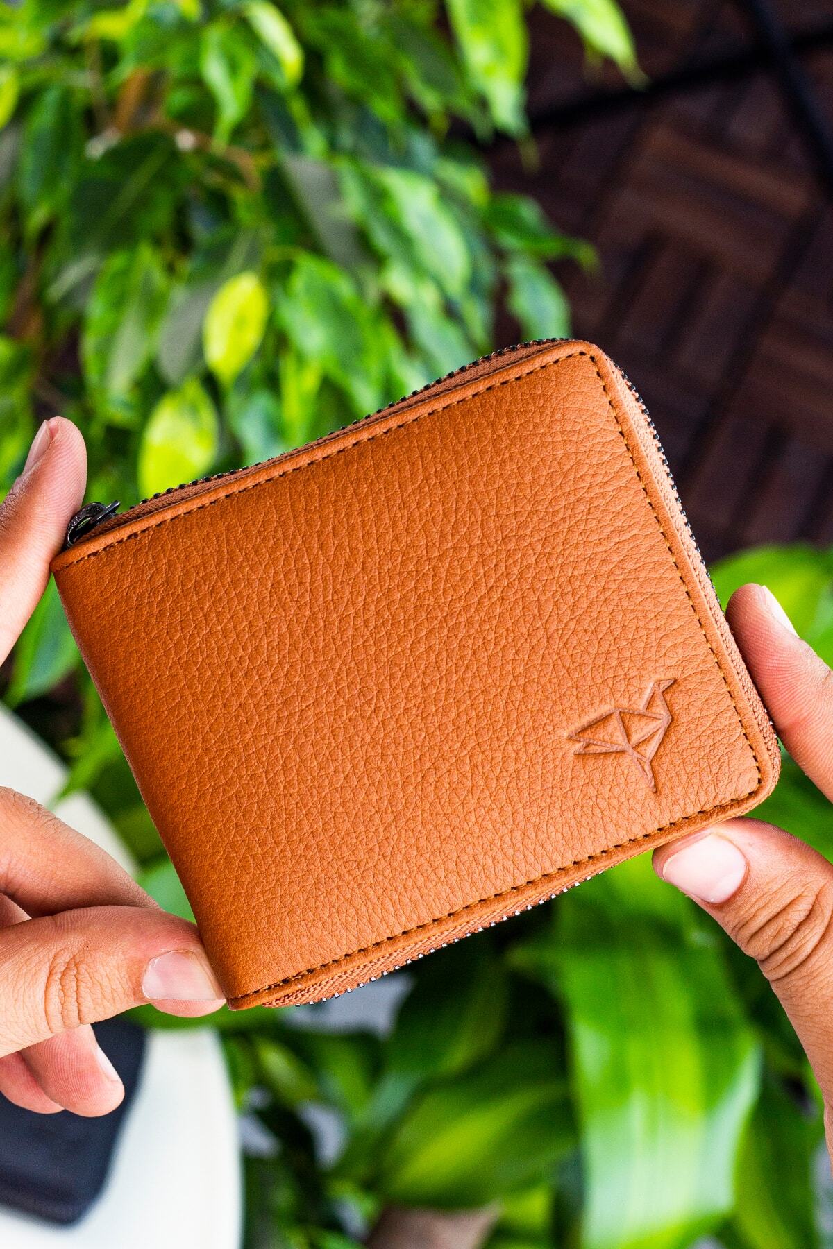 کیف پول زیپ دار یونیسکس توتون کارول چرم اصل