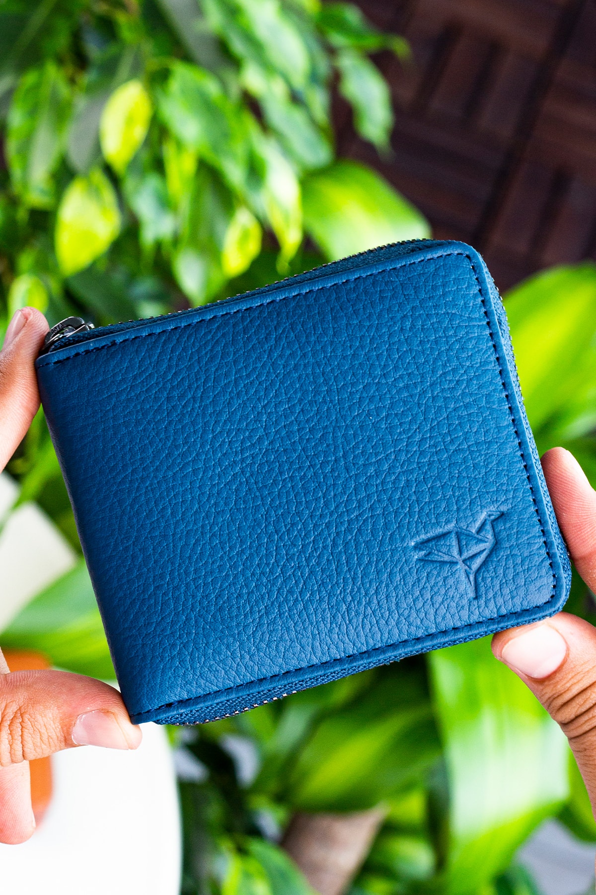 کیف پول یونیسکس آبی بنزینی با زیپ چرم اصل کارول