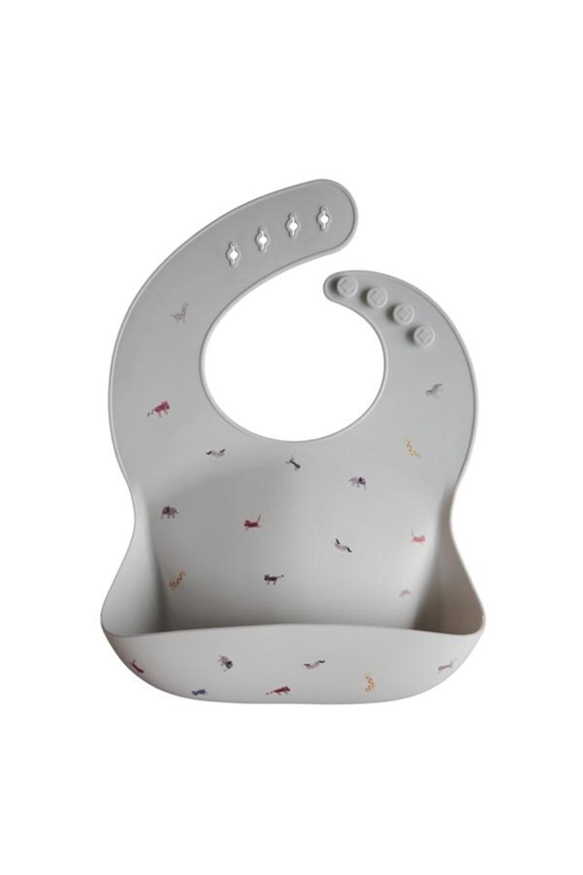 Mushie Silicone Bib Grey Safari - Silikon Önlük Gri Safari