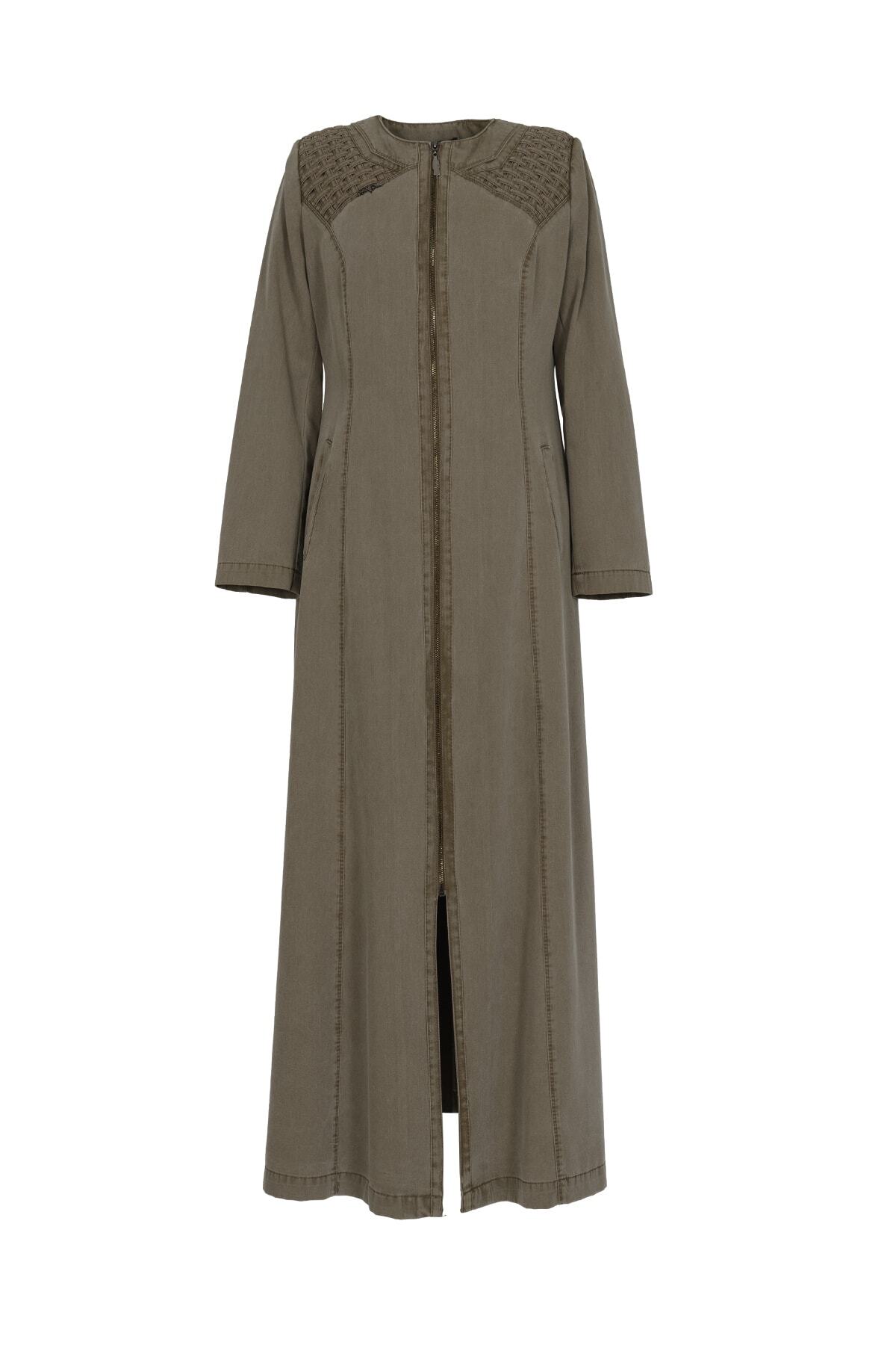 Soydan Basic Kadın Fermuar Kapama Yazlık Denim Pardesü Kahve 4739