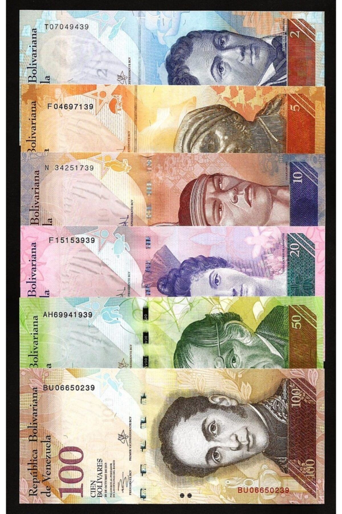 Benim Koleksiyonum Venezuela Eski Kağıt Para Seti (2-5-10-20-50-100 Bolivar, 2013-2015)