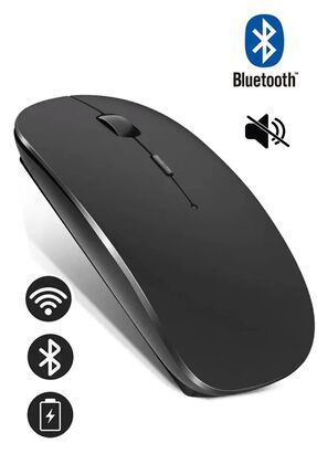 Bluetooth Şarjlı 2.4ghz Sessiz Kablosuz Mouse Siyah Image 0